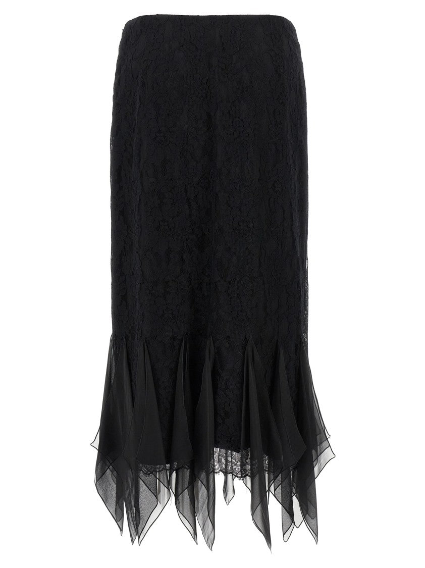Valentino Garavani Flared Lace Midi Skirt With Chiffon Hem Details