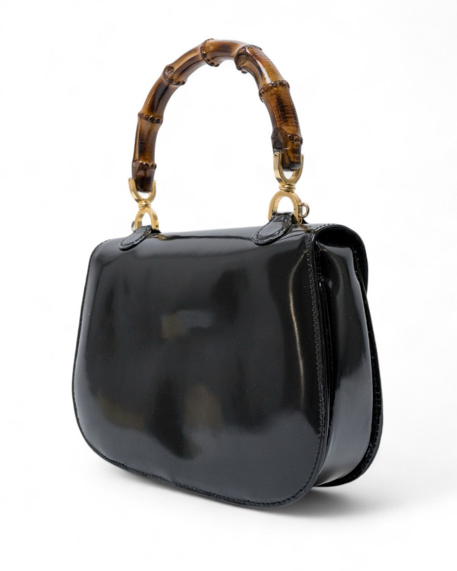 Gucci Bamboo 1947 Black Patent Leather Bag