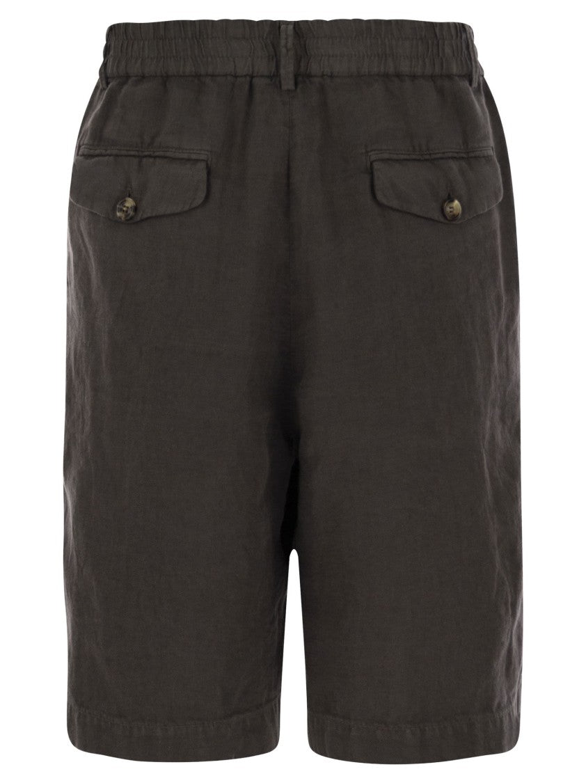 Brunello Cucinelli Bermuda Shorts In Light Délavé Linen Canvas