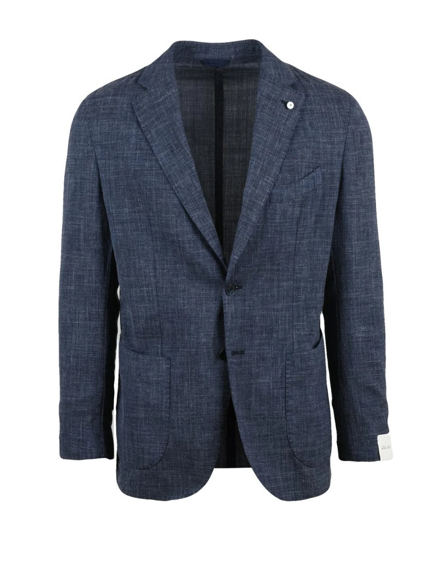 L.B.M. 1911 Blue Wool Linen Polyamide Rounded Jacket