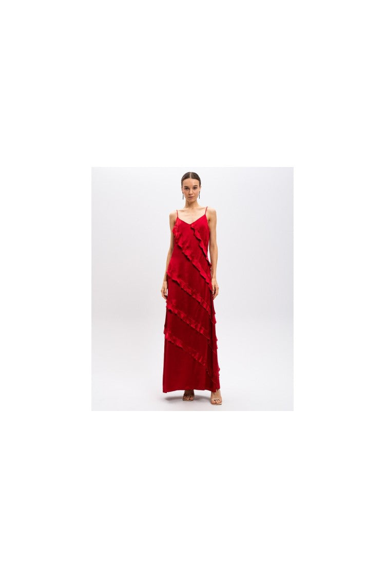 Twin-Set Red Sleeveless V-Neck Viscose Maxi Dress