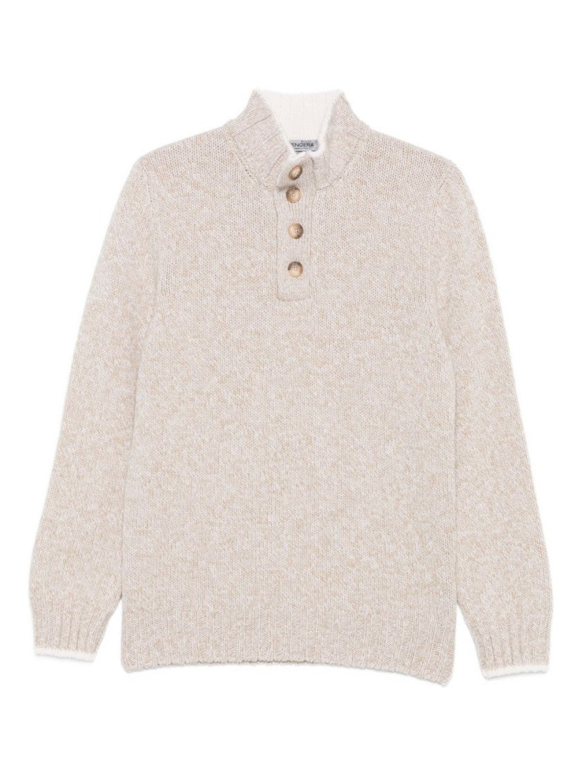 Vengera Beige Virgin Wool Sweater With High Collar