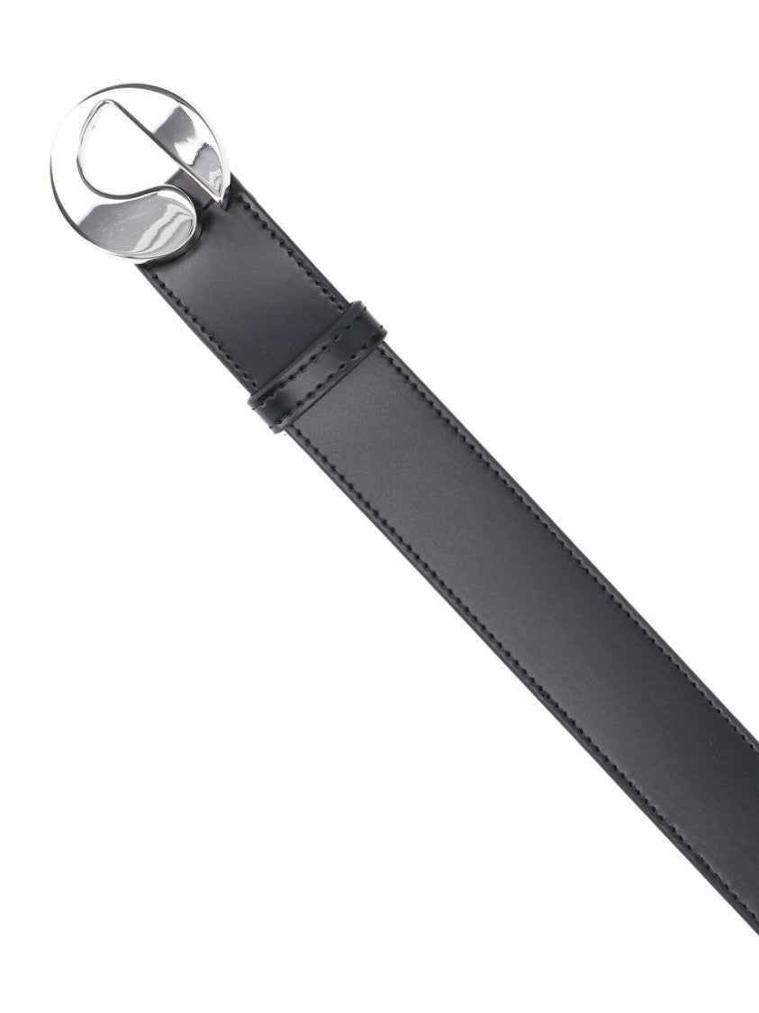 Coperni Adjustable Black Leather Belt With Silver Logo Buckle