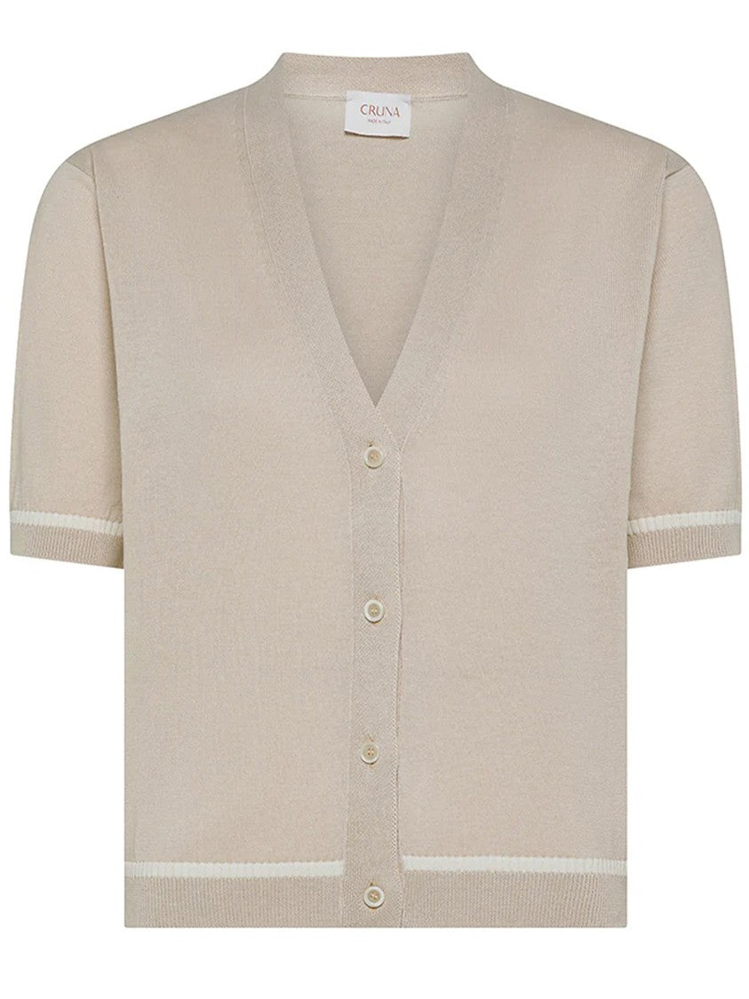 Cruna Short-Sleeved Cropped V-Neck Button Cardigan