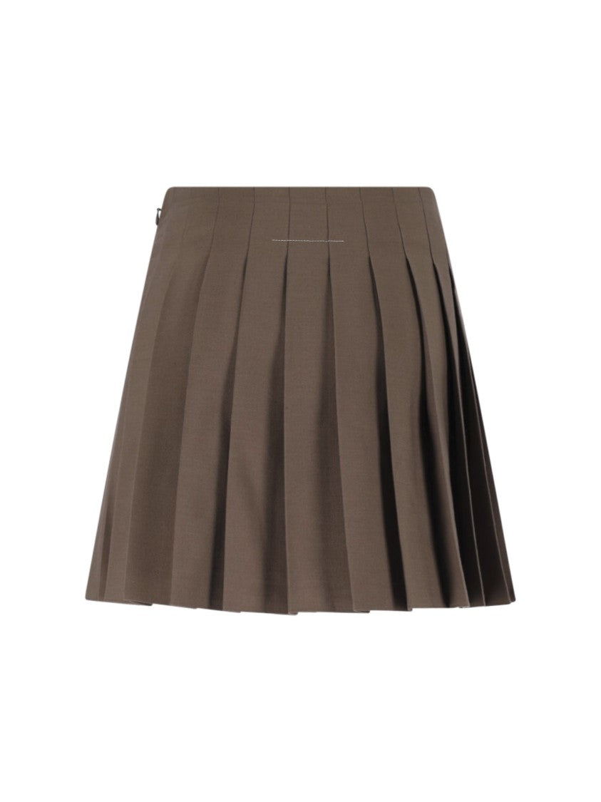 Mm6 By Maison Margiela Brown Virgin Wool-Blend Pleated Mini Skirt