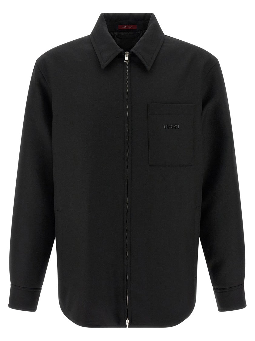 Gucci Wool Twill Overshirt With Monogram Lining