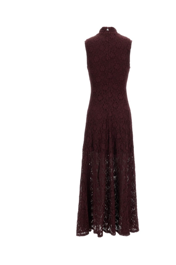 Rotate Bordeaux Flared Floral Lace Maxi Dress