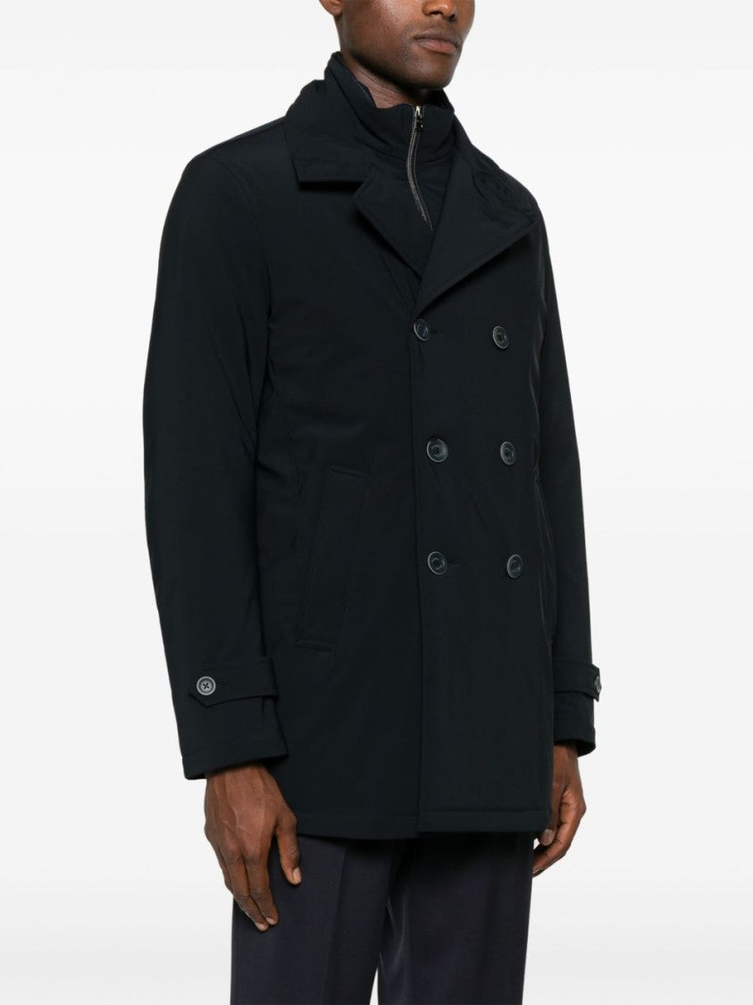 Herno Double-Breasted Peacoat With Raised Collar