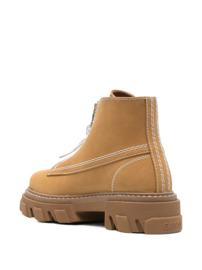 Ganni Chunky Flat Shoes With Zipper Closure And Rugged Sole