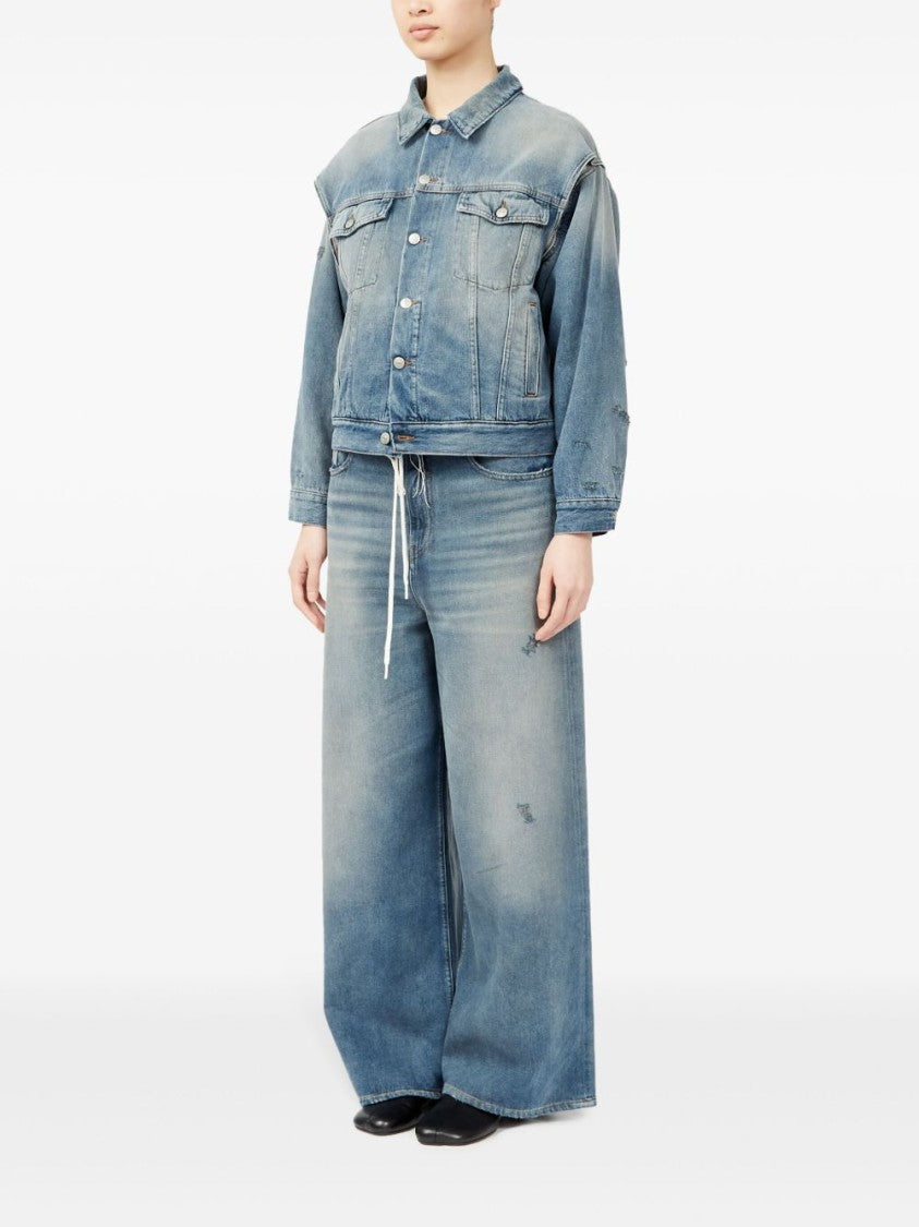 Mm6 By Maison Margiela Washed Denim Jacket With Distressed Detailing
