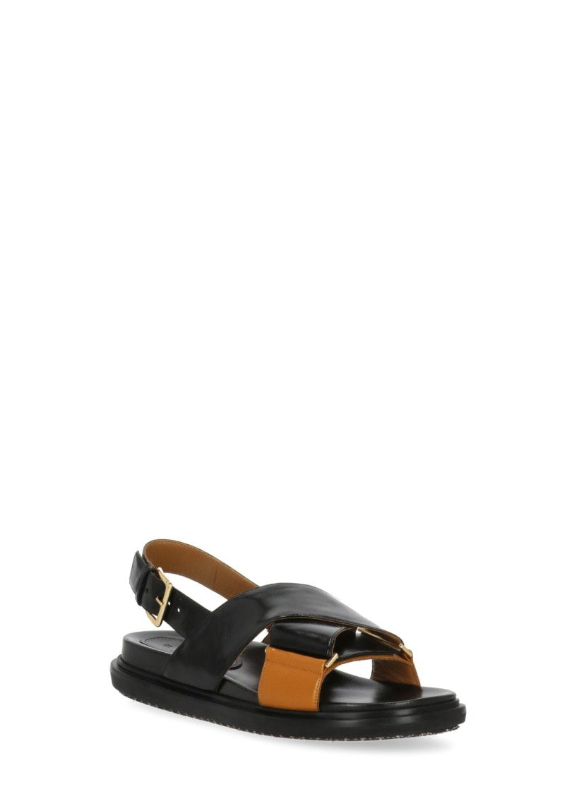 Marni Black Rear Belt Smooth Leather Sandals