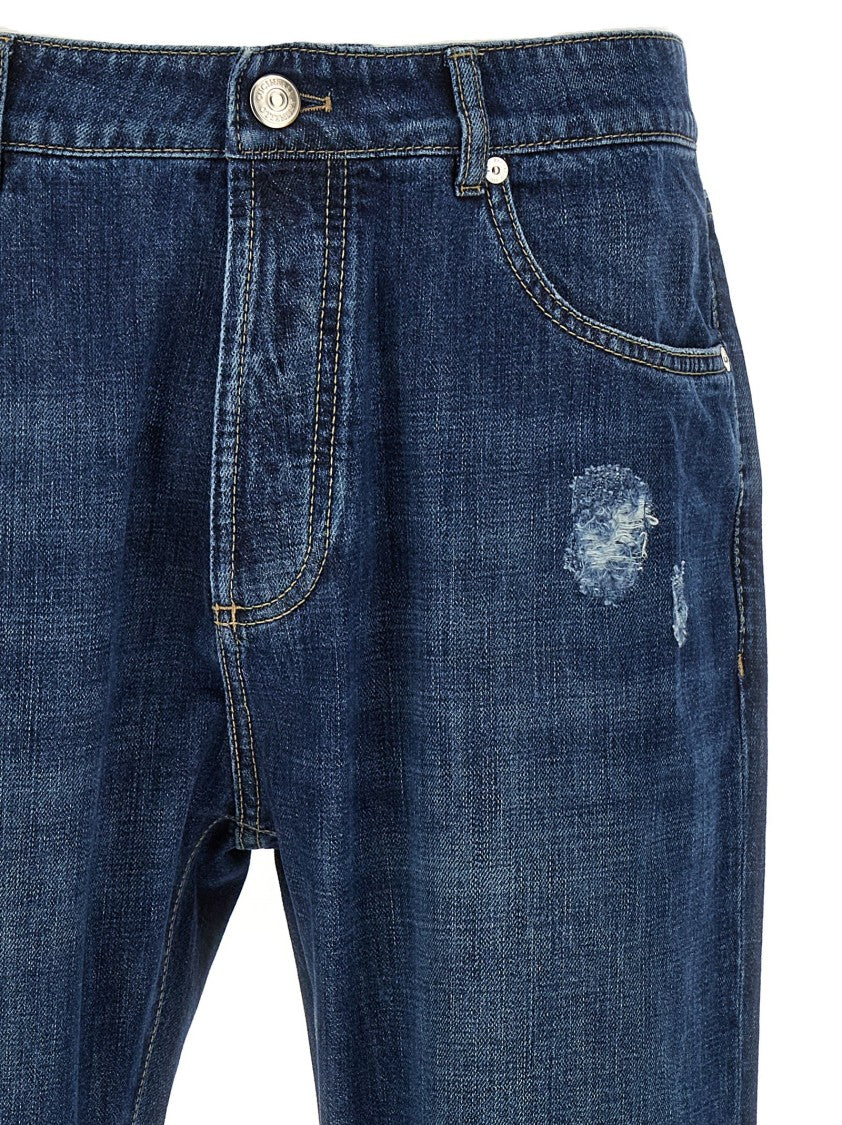 Brunello Cucinelli Used-Effect Denim Jeans With Turned-Up Cuffs
