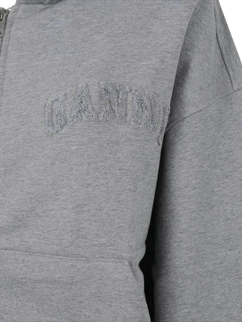 Ganni Cropped Zip-Up Hoodie With Textured Logo Detail