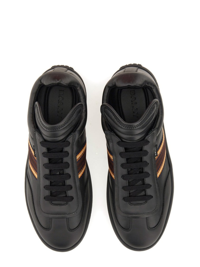 Bally Black Leather Sneakers With Contrasting Stripes
