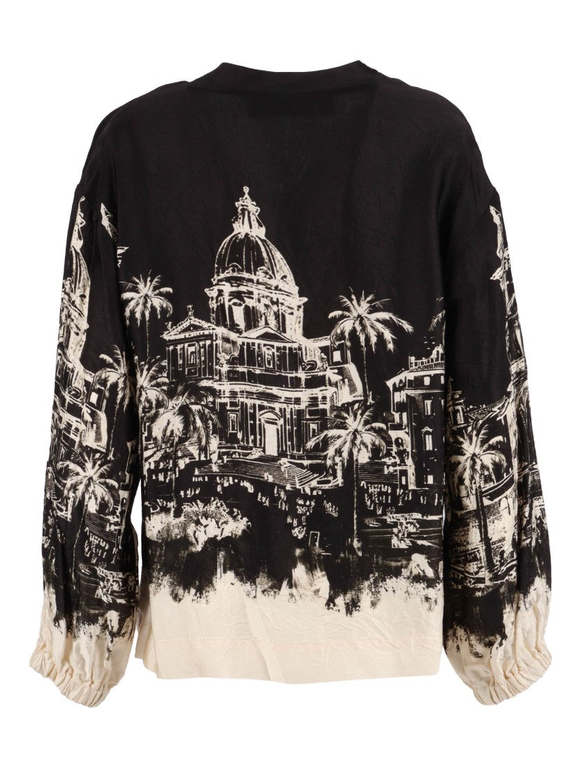Shirt A Porter Loose-Fitting Blouse With V-Neckline And Cityscape Print