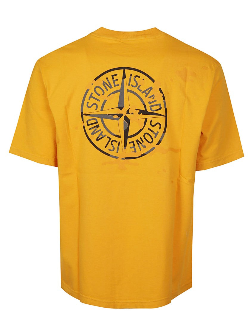Stone Island Mustard Yellow Cotton Graphic T-Shirt