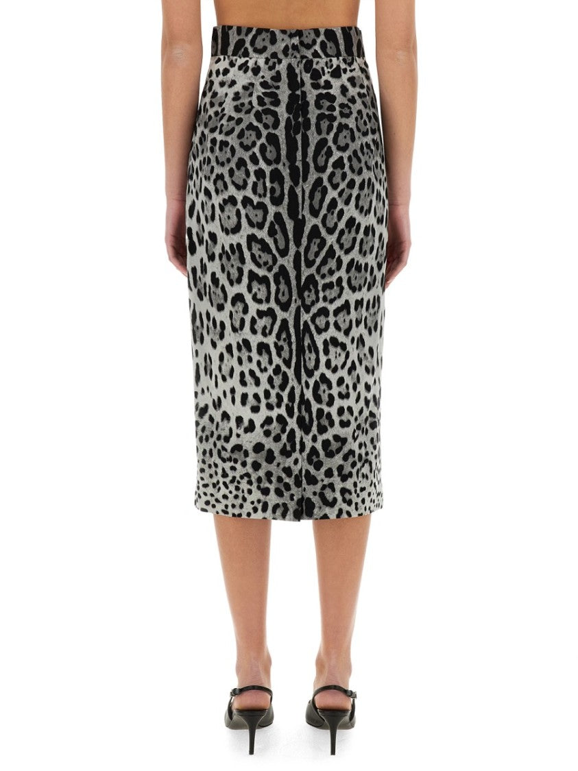 Dolce & Gabbana Leopard Print Charmeuse Longuette Skirt