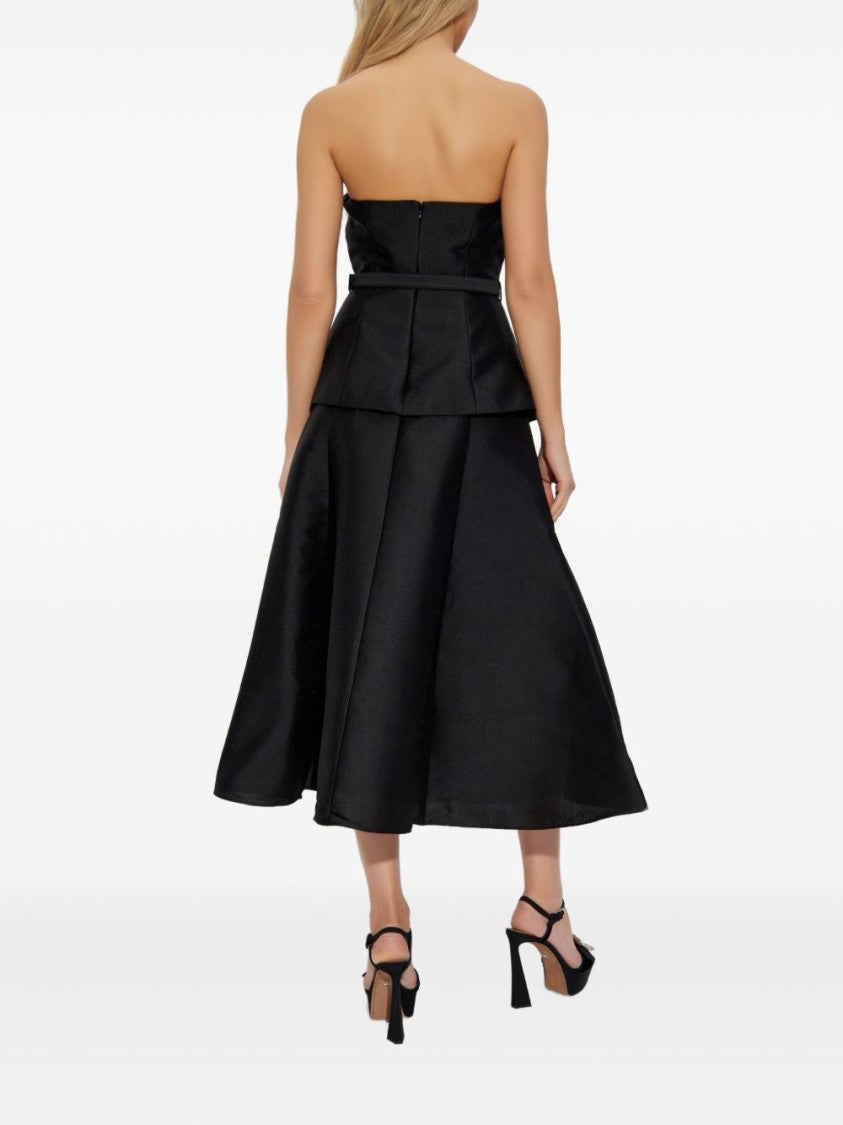 Self-Portrait Black Midi Dress With Fitted Bodice