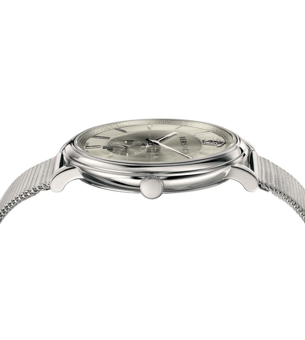 Versace Oval Stainless Steel V-Circle Watch With Meandros Motif