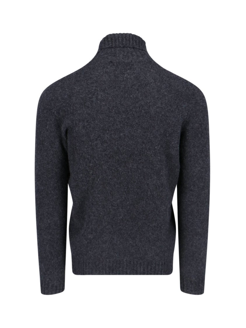Drumohr Turtleneck Sweater In Grey Wool Ribbed Trim