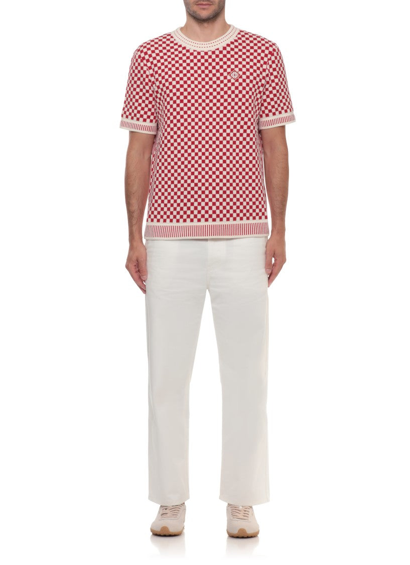 Casablanca White Red Checkered Cotton T-Shirt