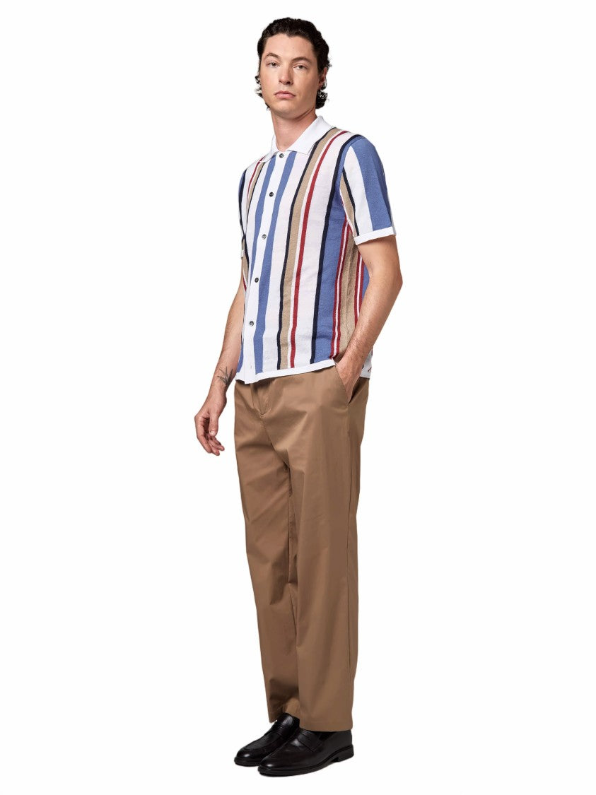 Alpha Studio Short-Sleeve Vertical Striped Knit Shirt