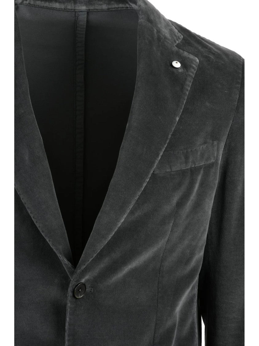 L.B.M. 1911 Two-Button Velvet Jacket With Rounded Silhouette And Soft Texture