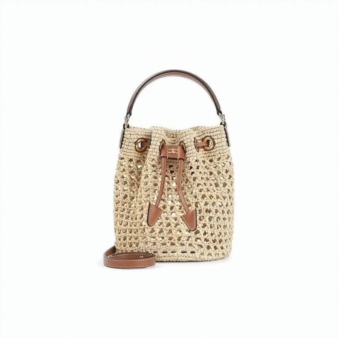 Celine Woven Raffia Tote Bag With Leather Accents