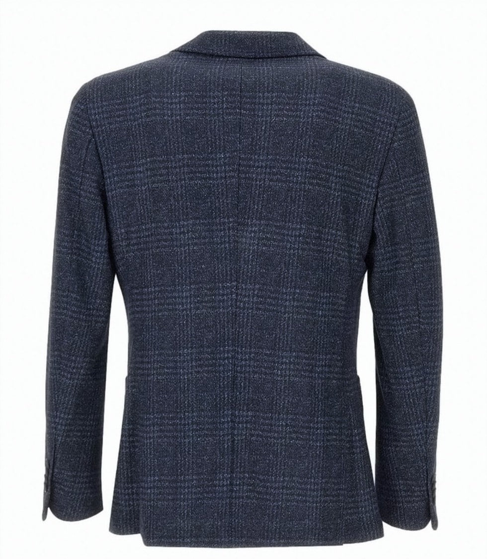 Manuel Ritz Refined Blue Checked Blazer With Narrow Lapels