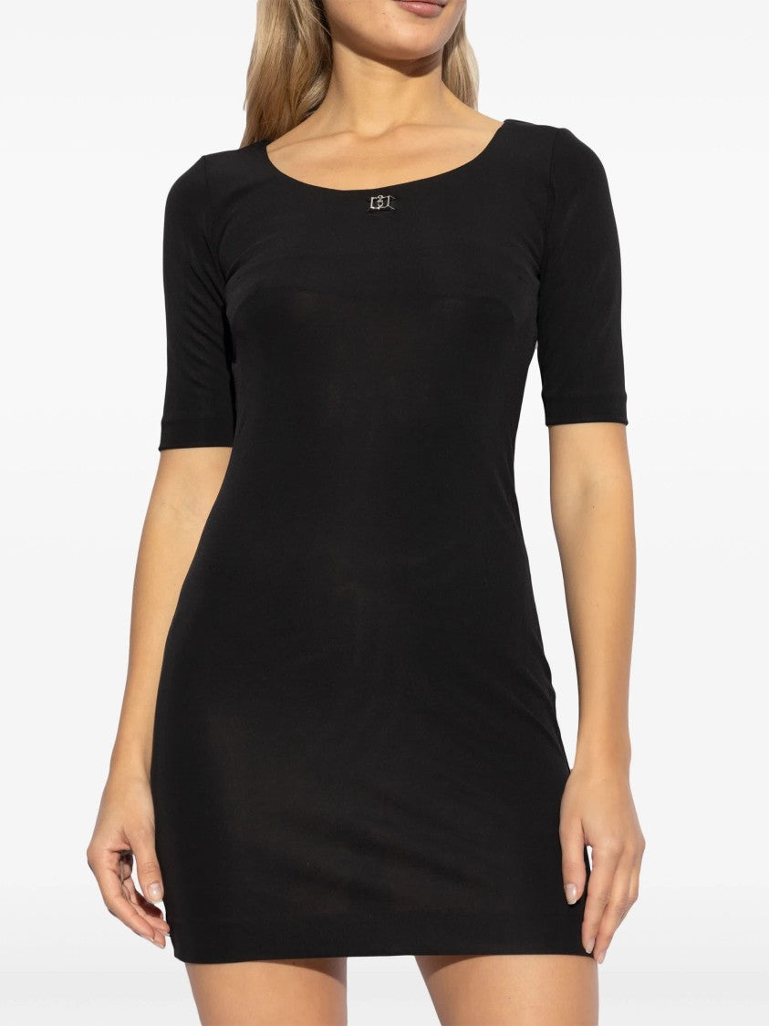 Dsquared2 Form-Fitting Black Viscose Metallic Logo Dress
