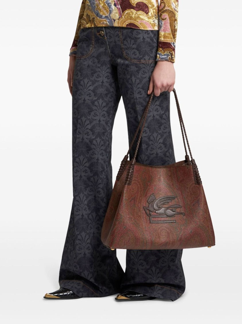 Etro Medium Brown Paisley Jacquard Shopping Bag