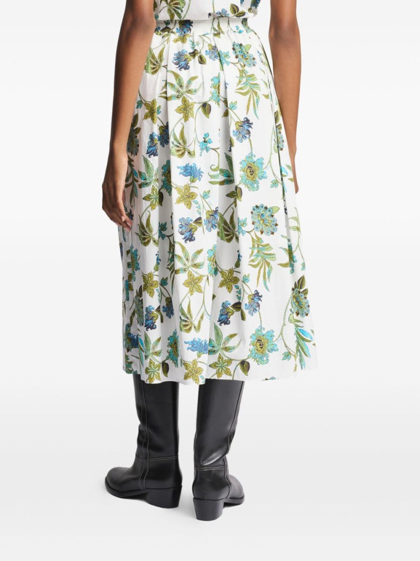 Fay Knee-Length Floral Print Cotton Skirt With Gathered Waistband