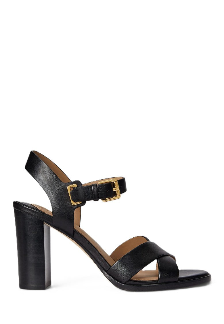 Lauren Ralph Lauren Black Emeryn Leather Heel Sandals