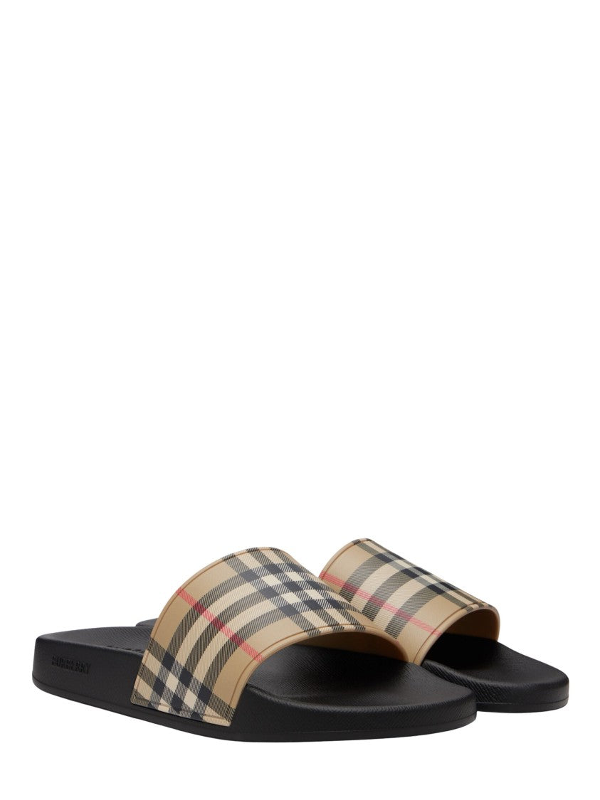 Burberry Beige Strap Sandals With Check Pattern Detail