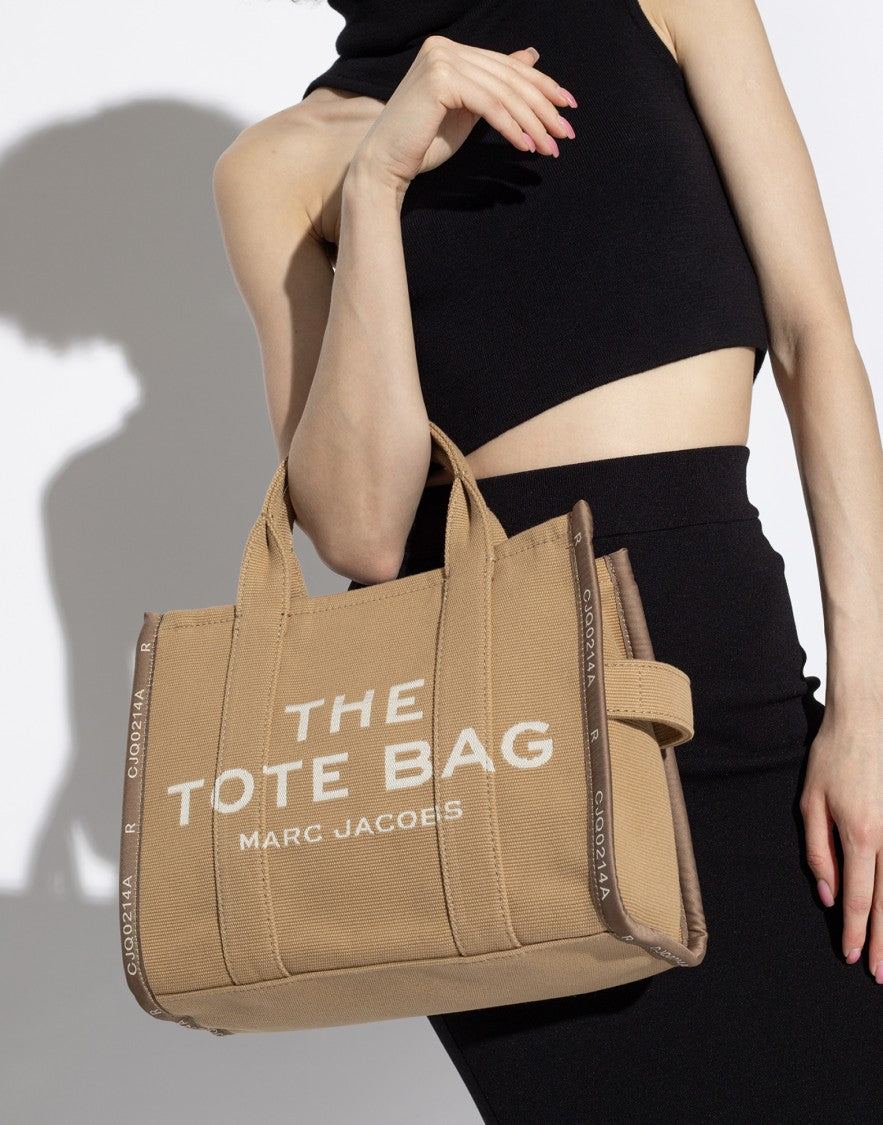 Marc Jacobs Textured Camel Tote Bag With Contrasting Strap And Logo Accents