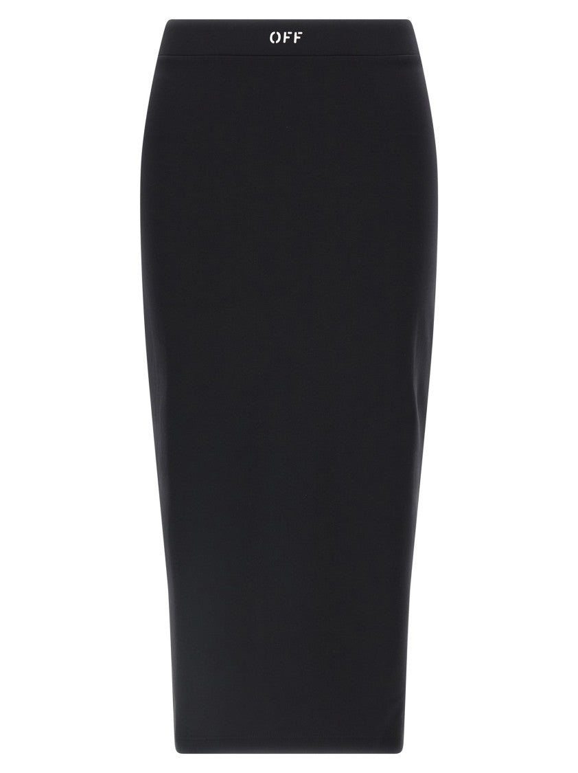 Off-White Fitted Midi Skirt In Stretch Technical Fabric With Front Logo Detail
