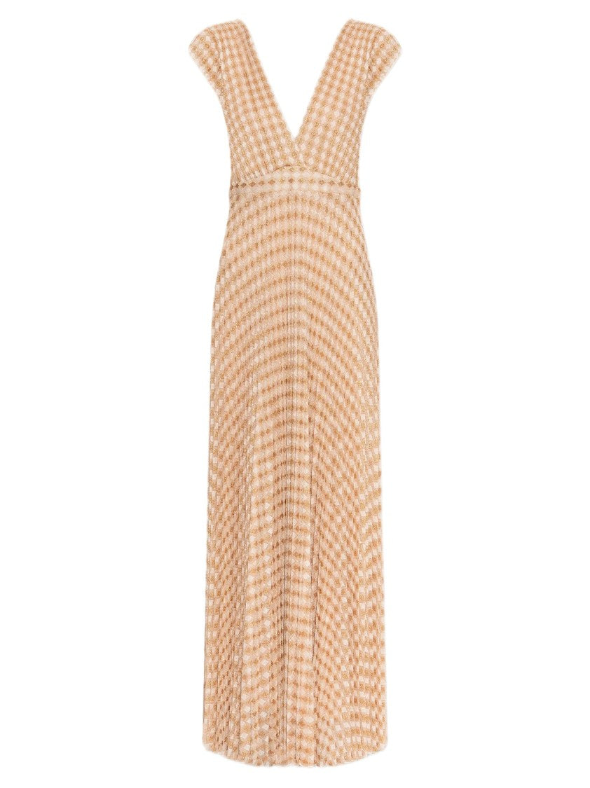Forte Forte Pleated Ankle-Length Dress With V-Neckline And Fitted Waist