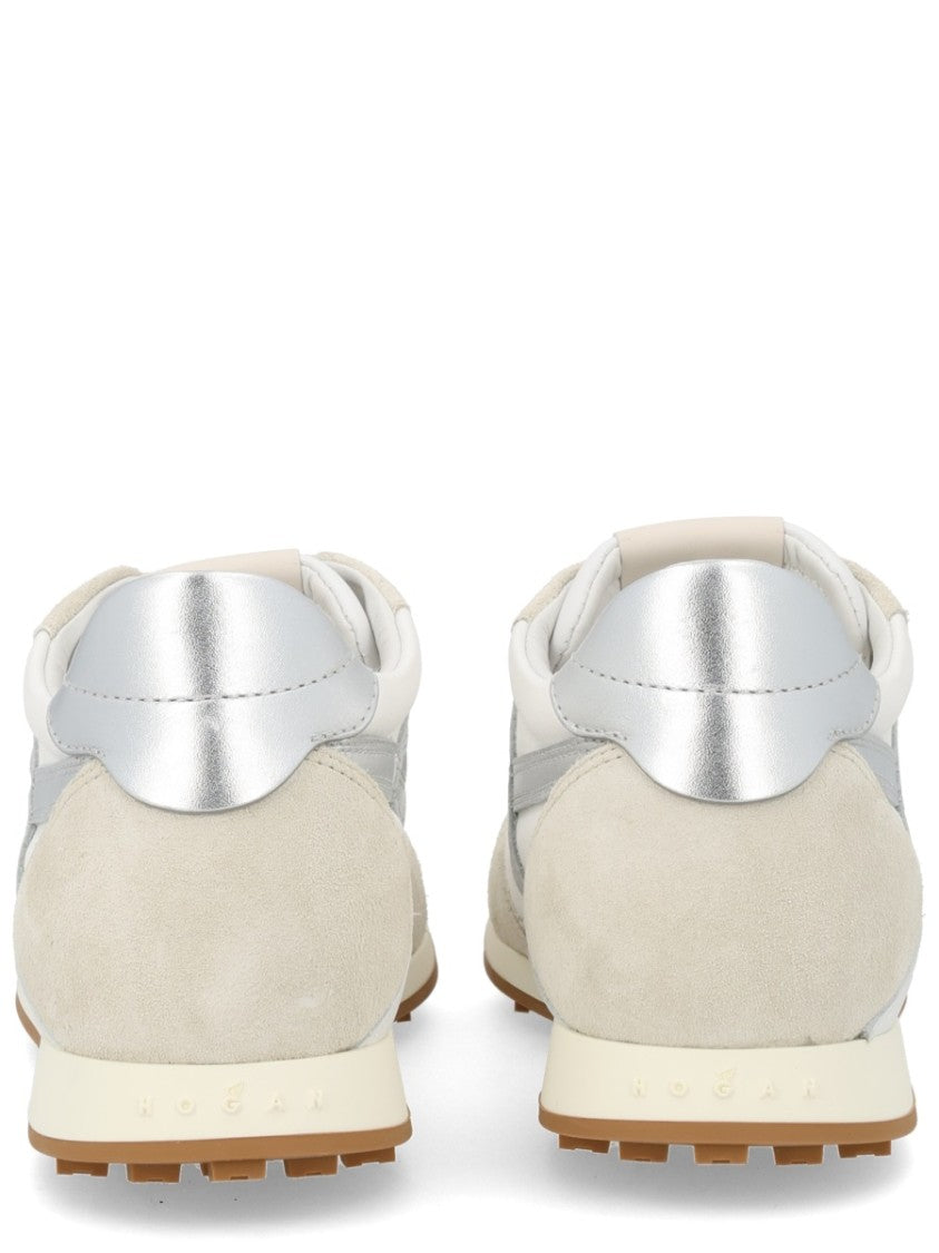 Hogan Beige Low-Profile Silver Accent Sneakers
