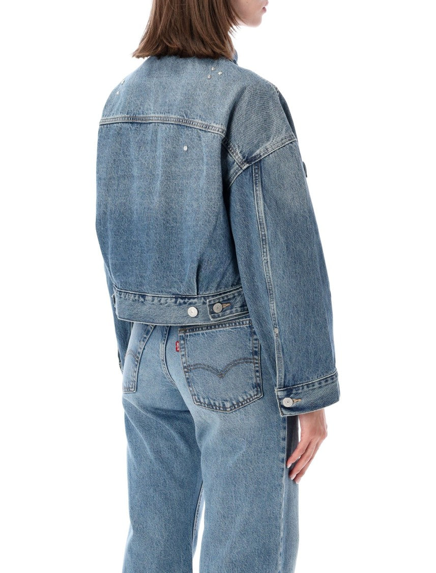 Levi's Cropped Denim Jacket With Button-Up Front And Rhinestone Embellishments