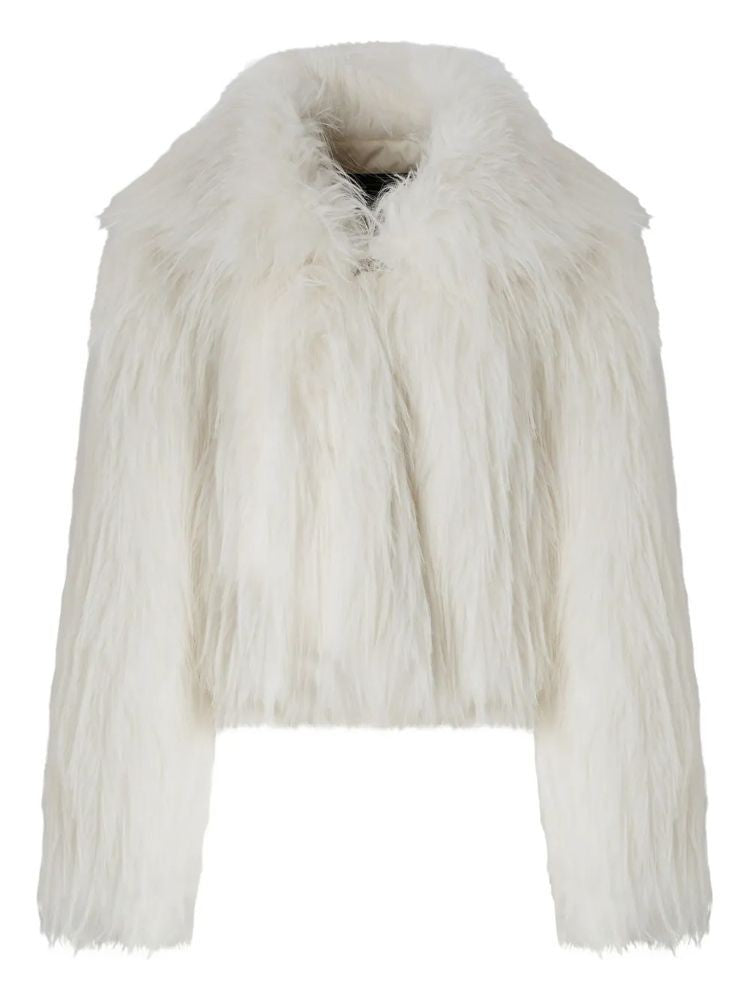 Pinko Cropped Plush Coat With Wide Collar And Textured Finish