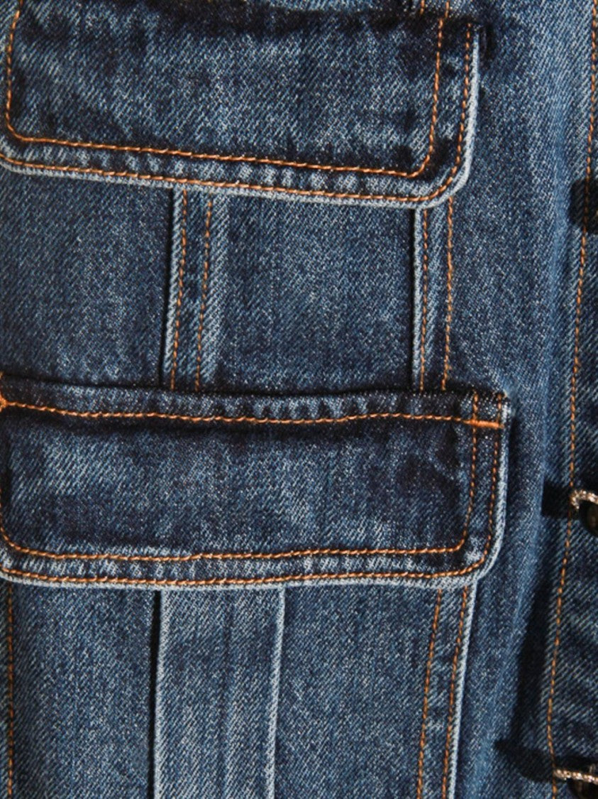 Self-Portrait Fitted Denim Dress With Flared Skirt