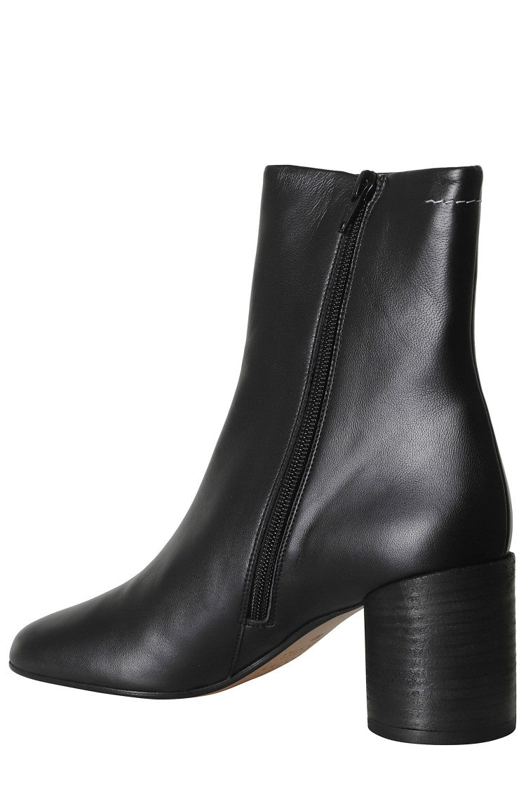 Mm6 By Maison Margiela Black Ergonomic Square Toe Leather Ankle Boots