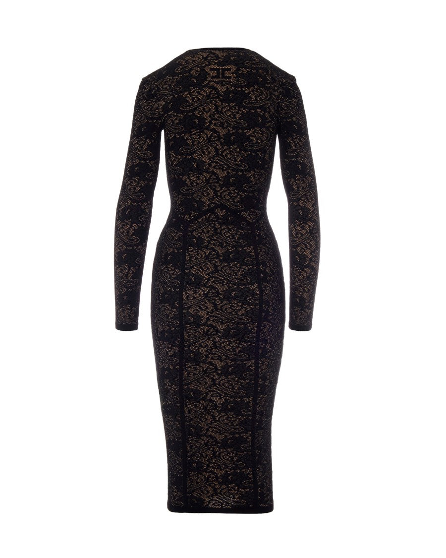 Elisabetta Franchi Slim-Fit Midi Dress With V-Neckline And Jacquard Detailing