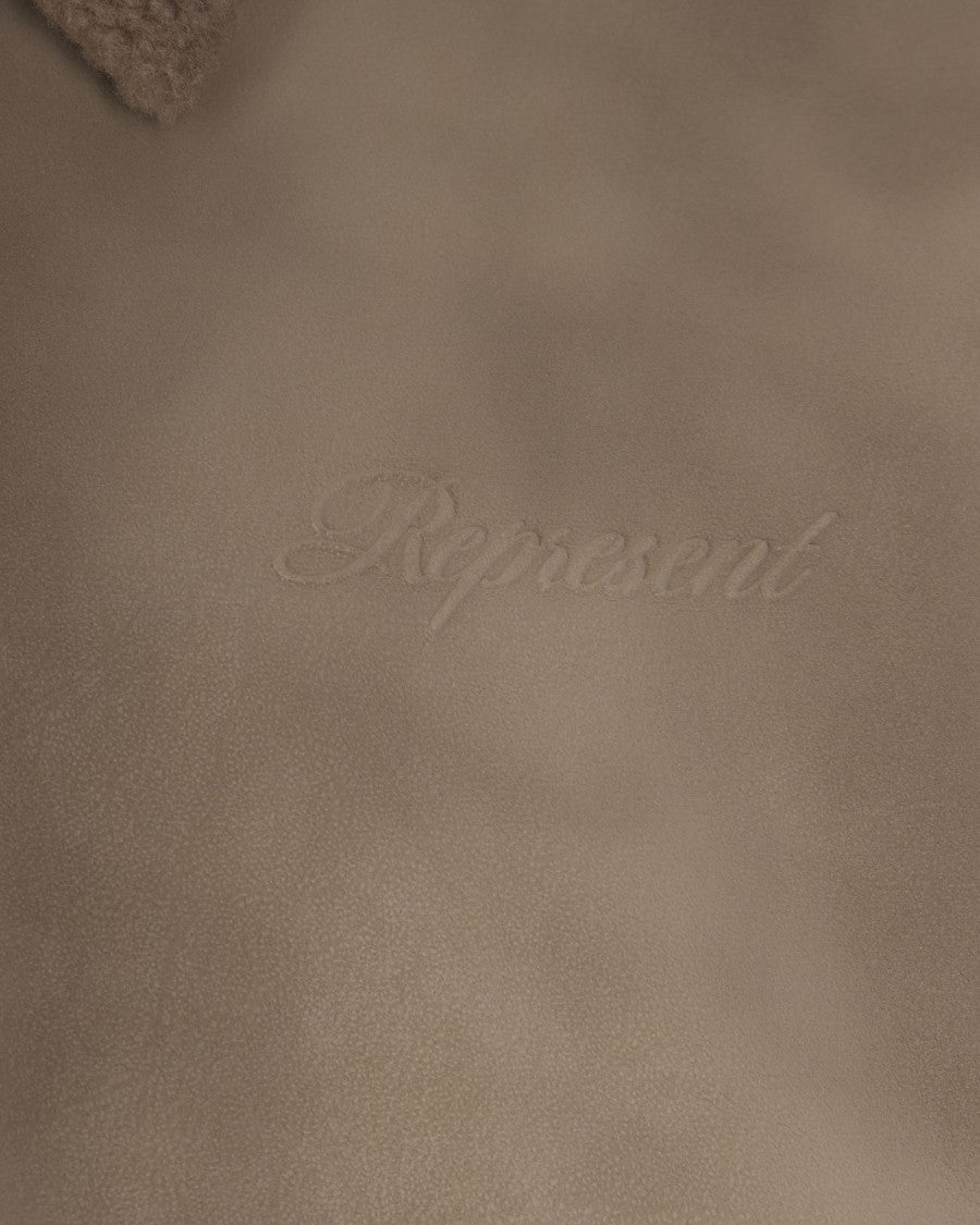 Represent Plush Brown Shearling Jacket With Fur Collar