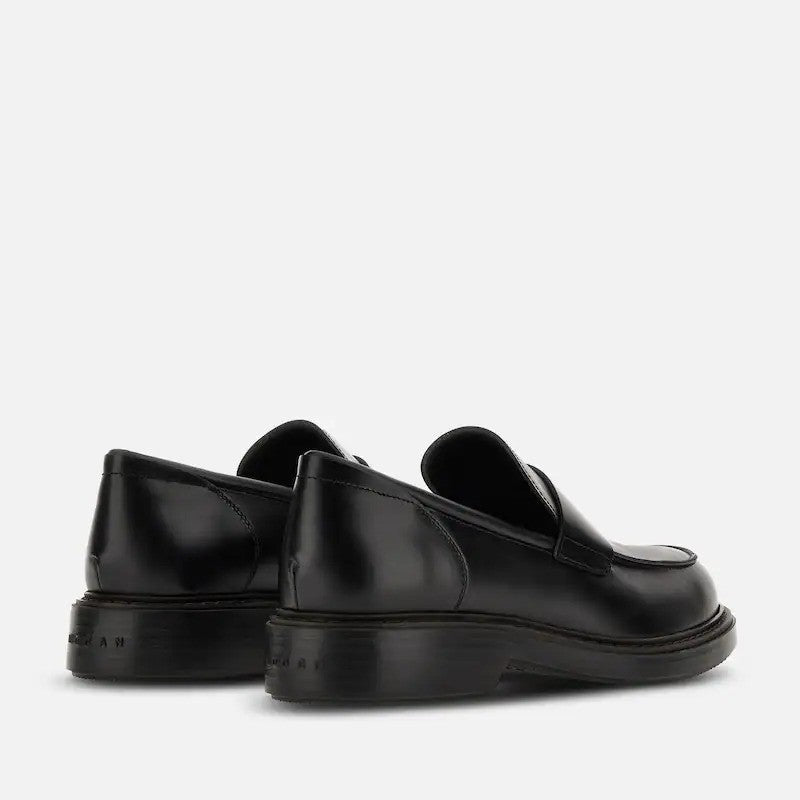 Hogan Polished Black Leather Elevated Sole Penny Loafers