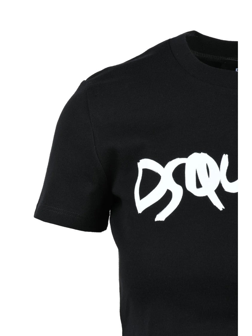 Dsquared2 Black Cotton Crop T-Shirt