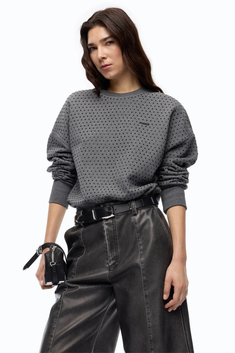 Pinko Grey Cotton Studded Sweatshirt