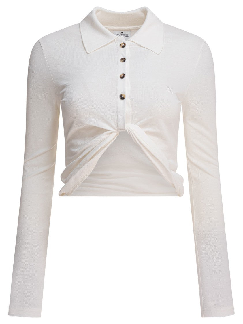 Courrèges Cropped Cotton Top With Classic Collar