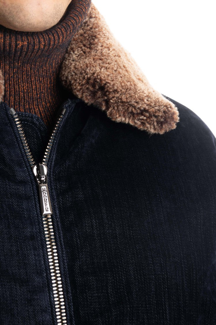 Moorer Flocked Denim Bomber Padded