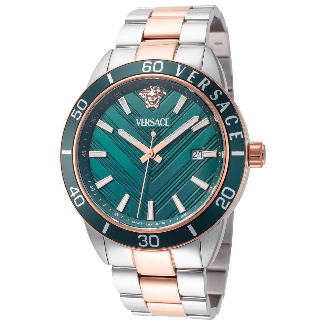 Versace Greca Urban Quartz Watch With Green Dial And Dual-Tone Bracelet